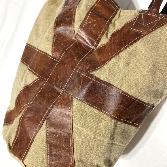 5/$25 Canvas Boho Hobo Bag Tote Shoulder Bag With Leather Straps And Star Design - Picture 3 of 12